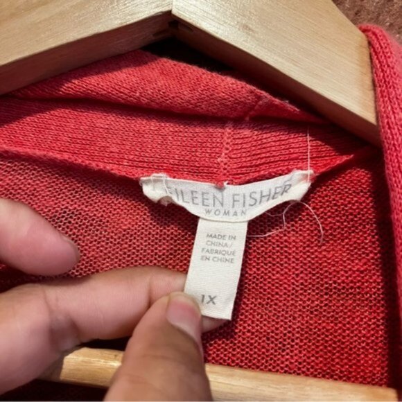 Eileen Fisher Woman 100% Organic Linen Open Front Cardigan Coral Orange 1X - Picture 3 of 4